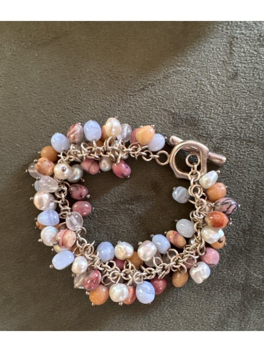 Vintage WHITNEY KELLY Sterling Silver 925 Bracelet Multi Gemstone & Pearls